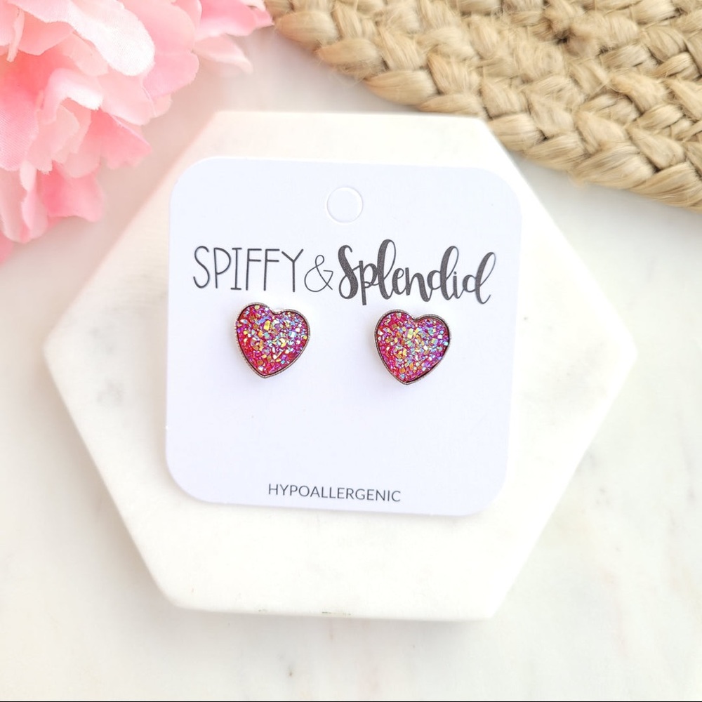 Druzy Red Sparkling Heart Druzy Stud